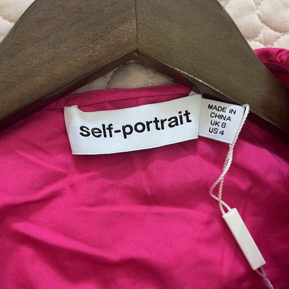 NWT Self-Portrait Fuchsia Pink Lace Ruffled Cotton-poplin Mini Dress 4 - Picture 9 of 16